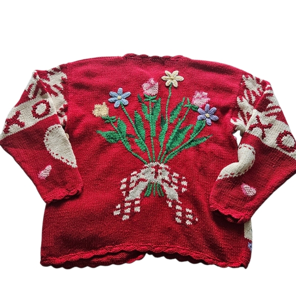 Vintage Eagle's Eye Red Valentine's Day Knit Ugly Sweater - Picture 2 of 16